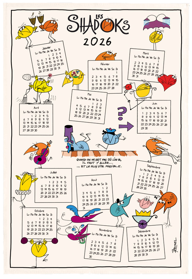 Theedoek Shadoks Calendrier 2026 Écru 48 X 72