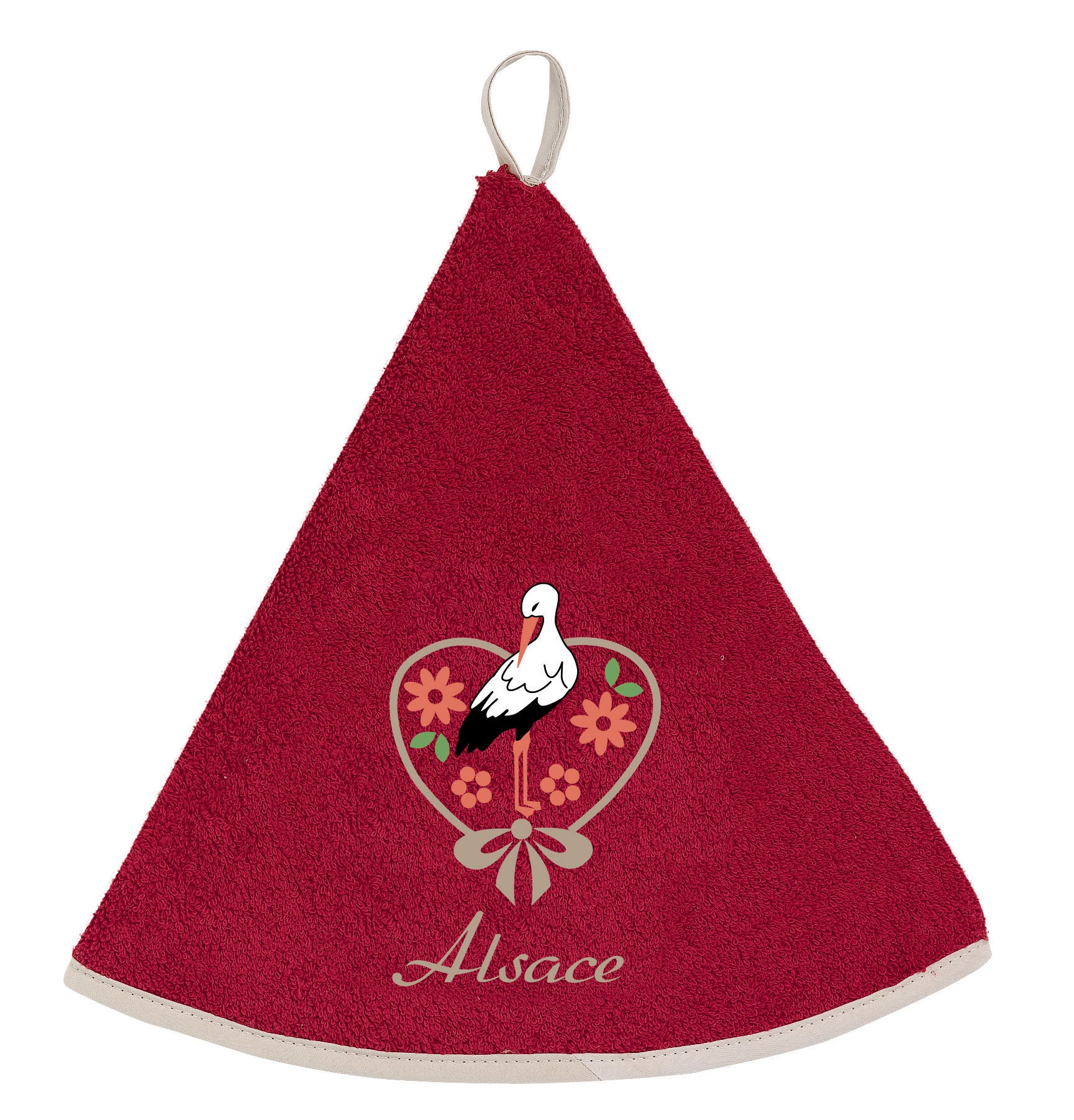 Geborduurde ronde handdoek Cigogne Fleurs Rouge Diameter 60