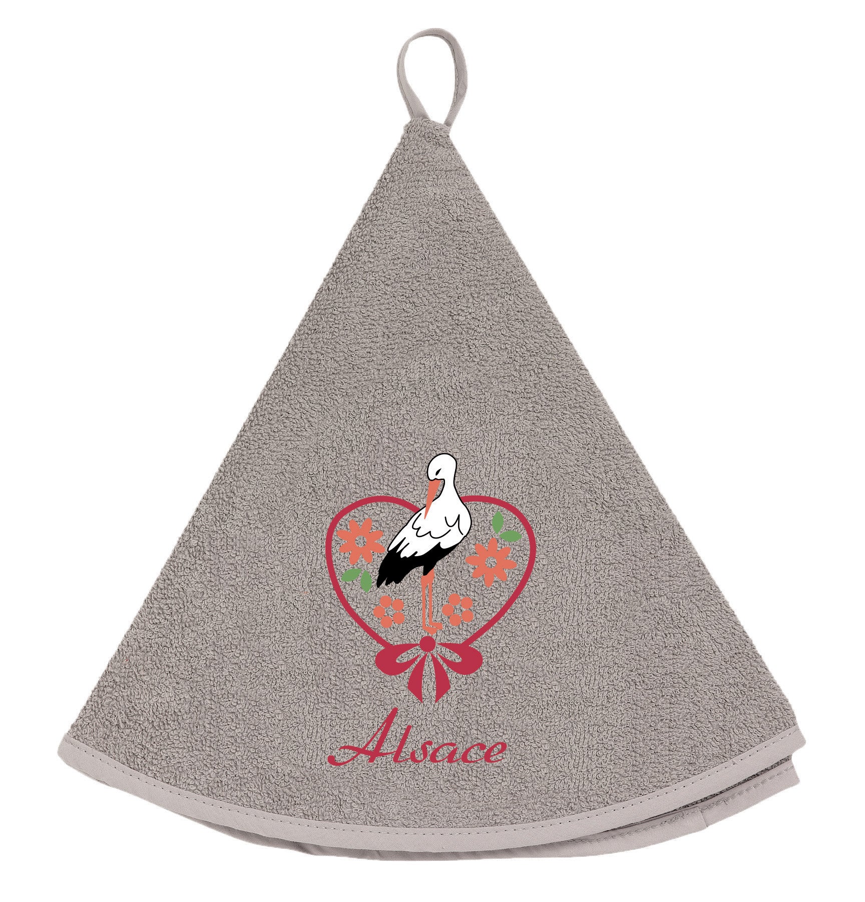 Geborduurde ronde handdoek Cigogne Fleurs Gris Diameter 60