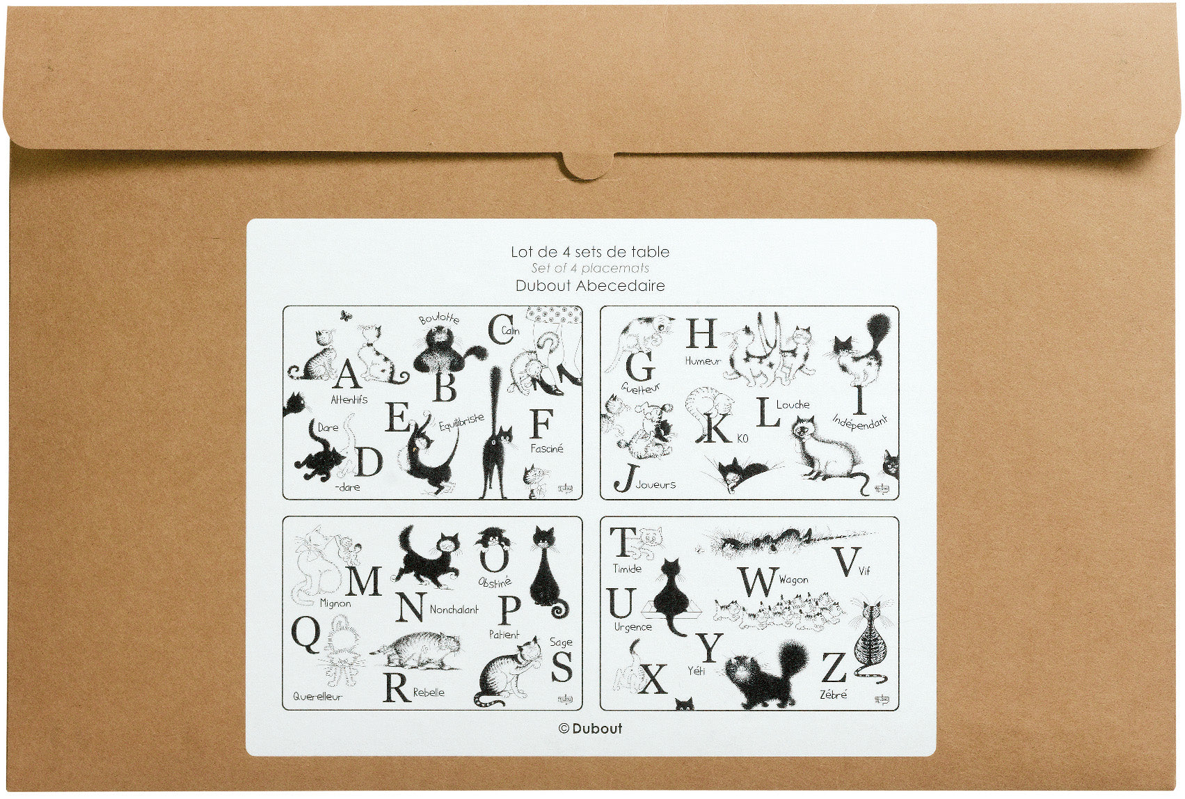 Set van 4 placemats Dubout Abécédaire Noir/Blanc 30 X 45
