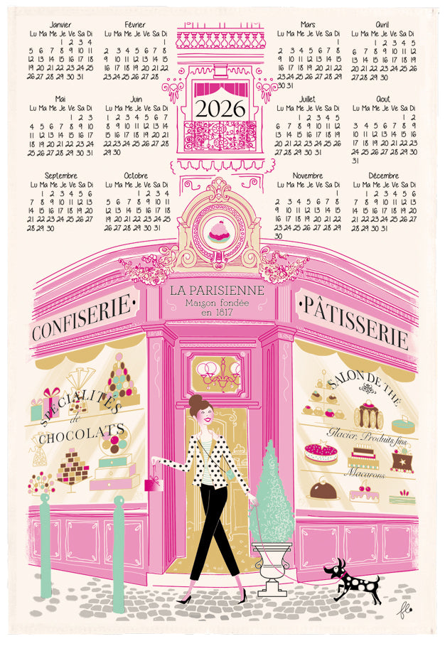 Theedoek Façade pâtisserie Calendrier 2026 Écru 48 X 72