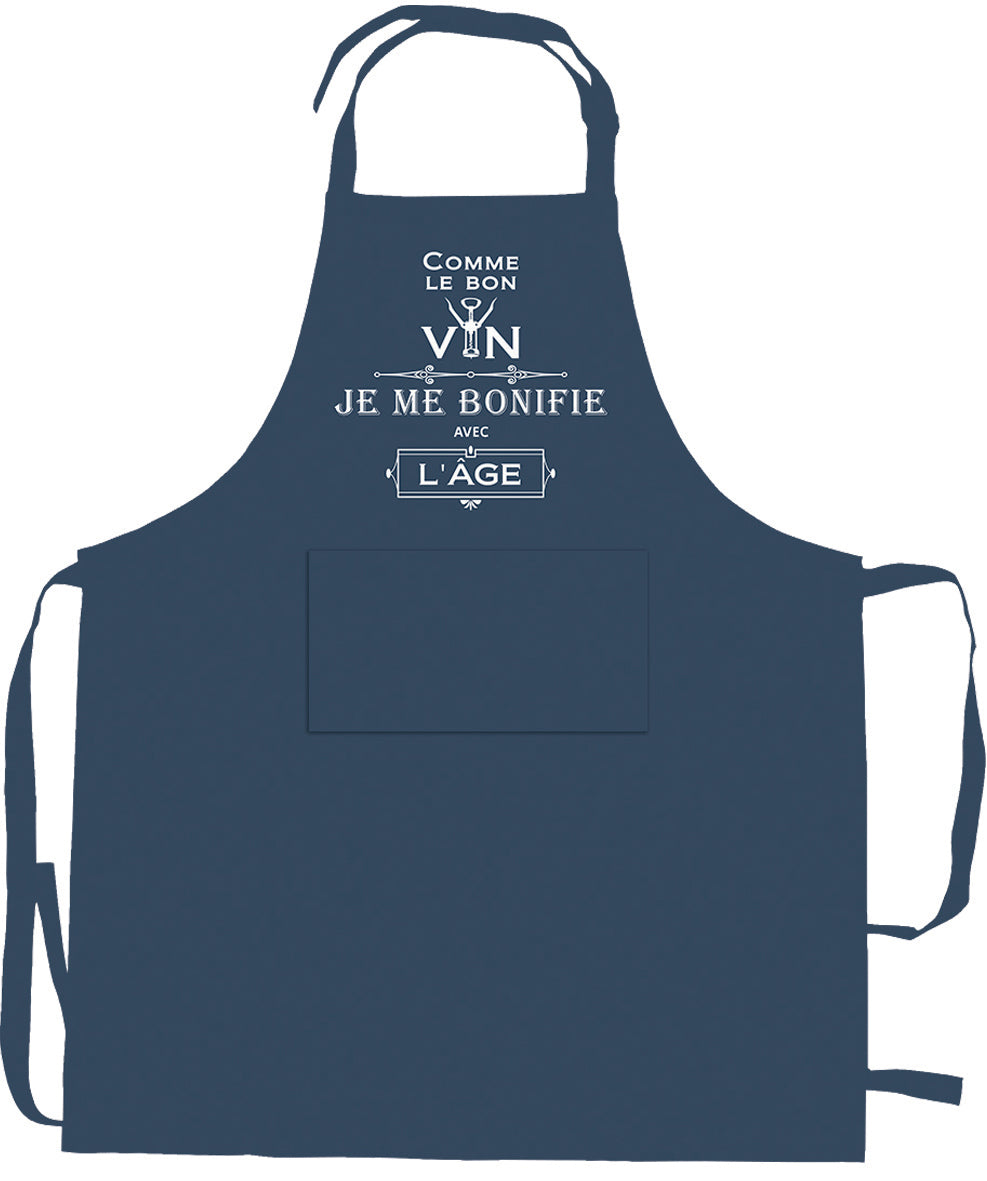 Gerecycleerd keukenschort Je me bonifie avec l'âge Indigo 72 X 90