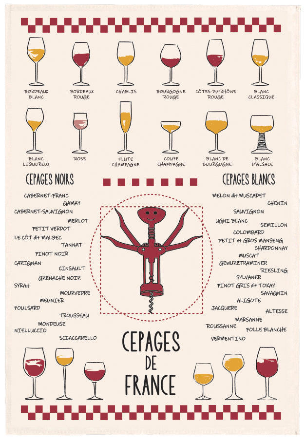 Theedoek Vins et cépages Écru 50 X 70