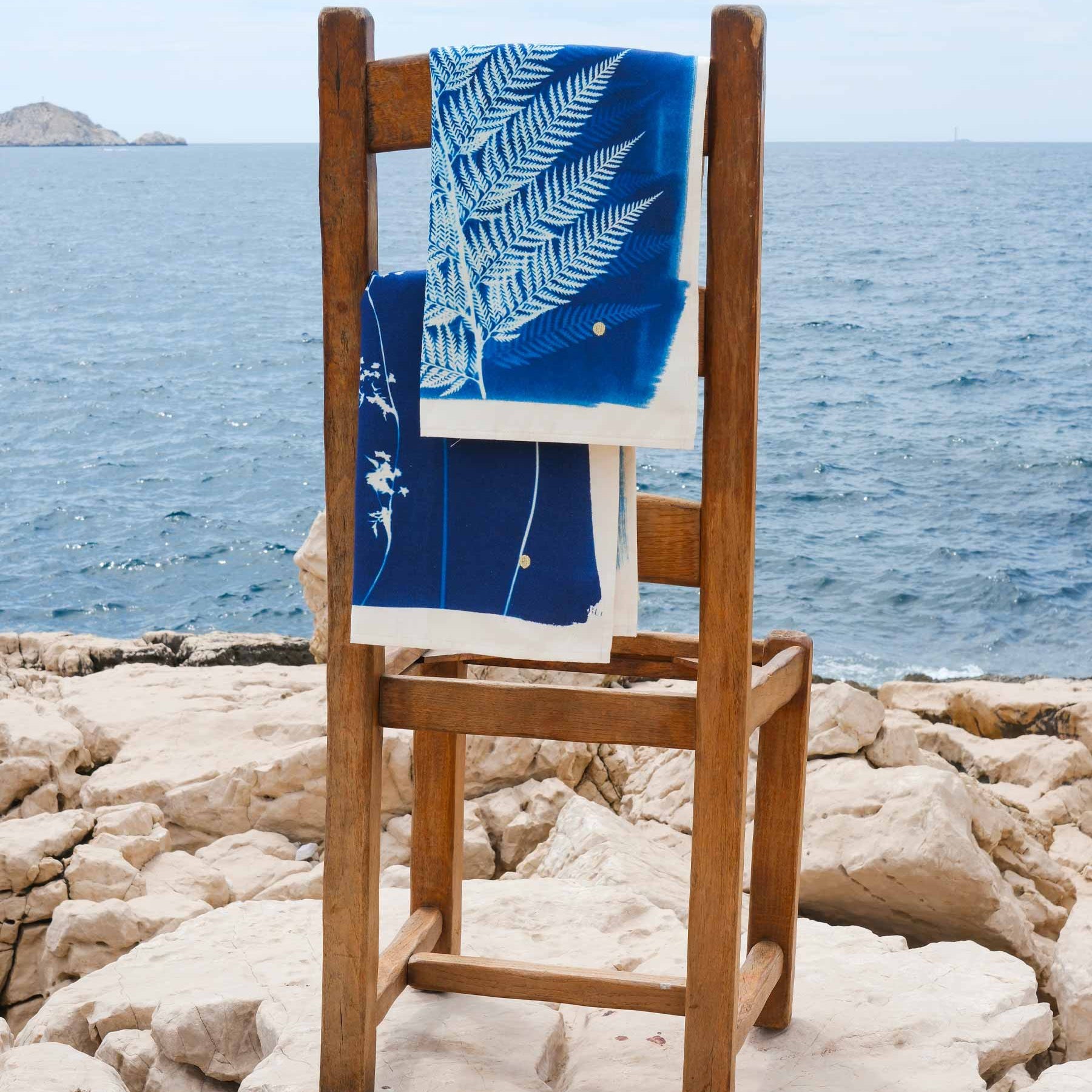 Theedoek Fougère Bleu 70 X 50