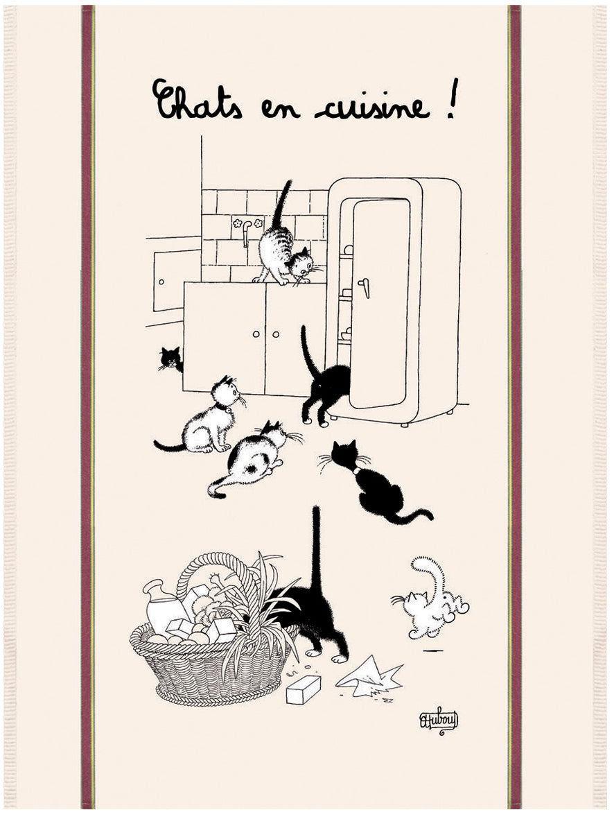Grote theedoek Dubout Chats en cuisine Écru 60 X 80