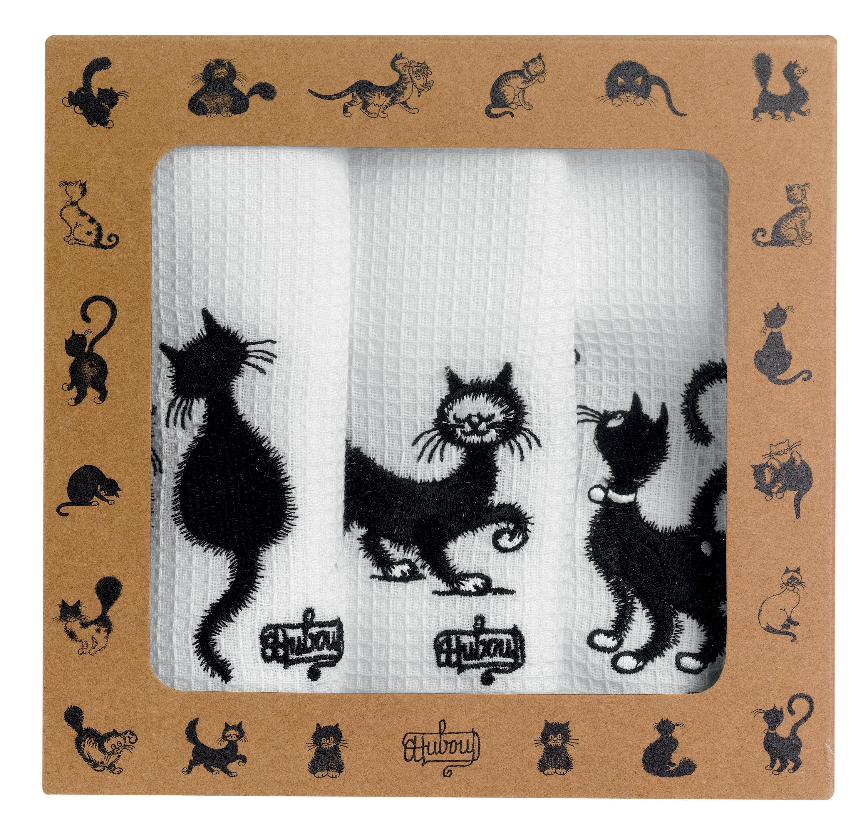 Set van 3 geborduurde theedoeken Dubout Les chats Blanc 40 X 60