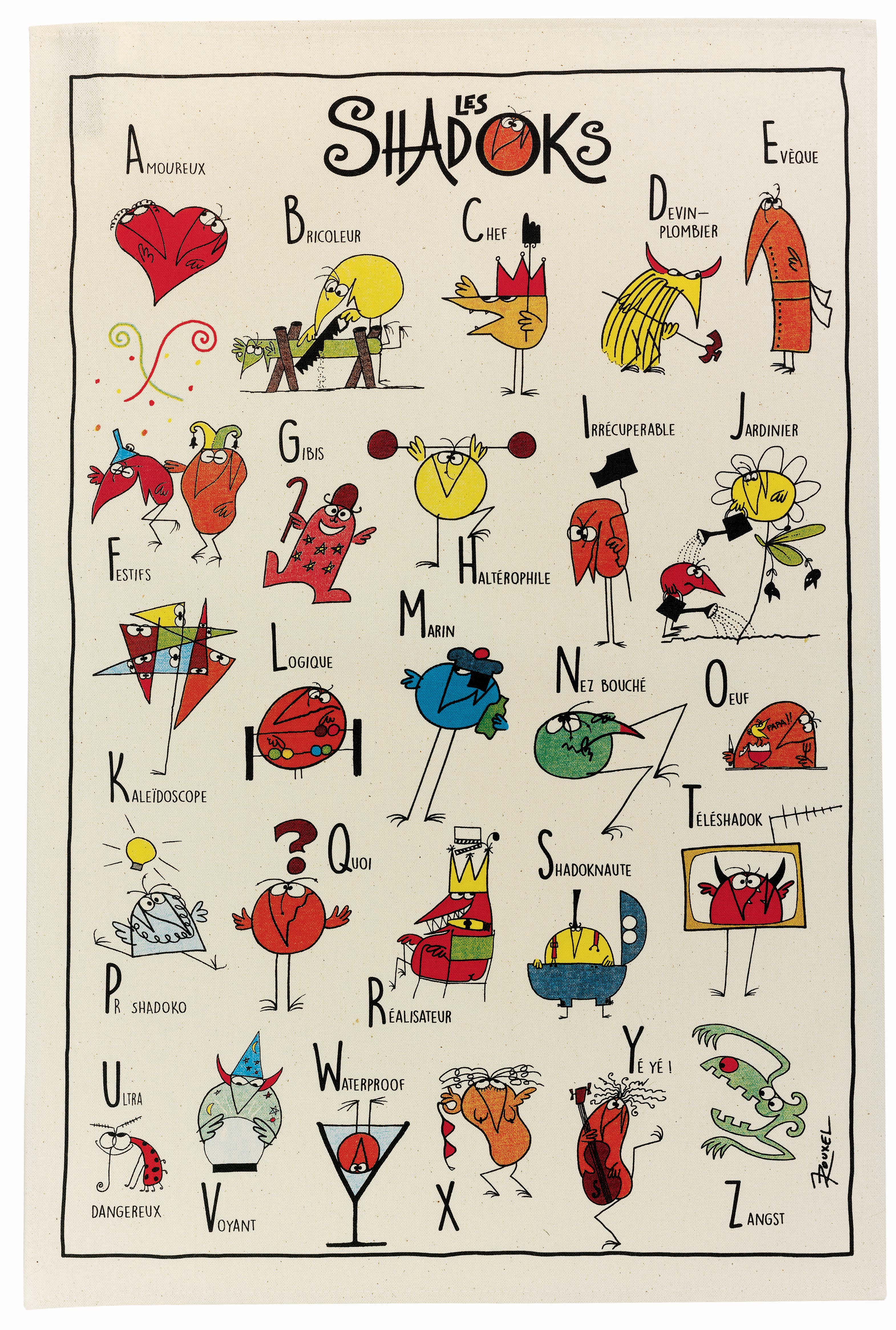 Theedoek Shadoks Abécédaire Écru 48 X 72