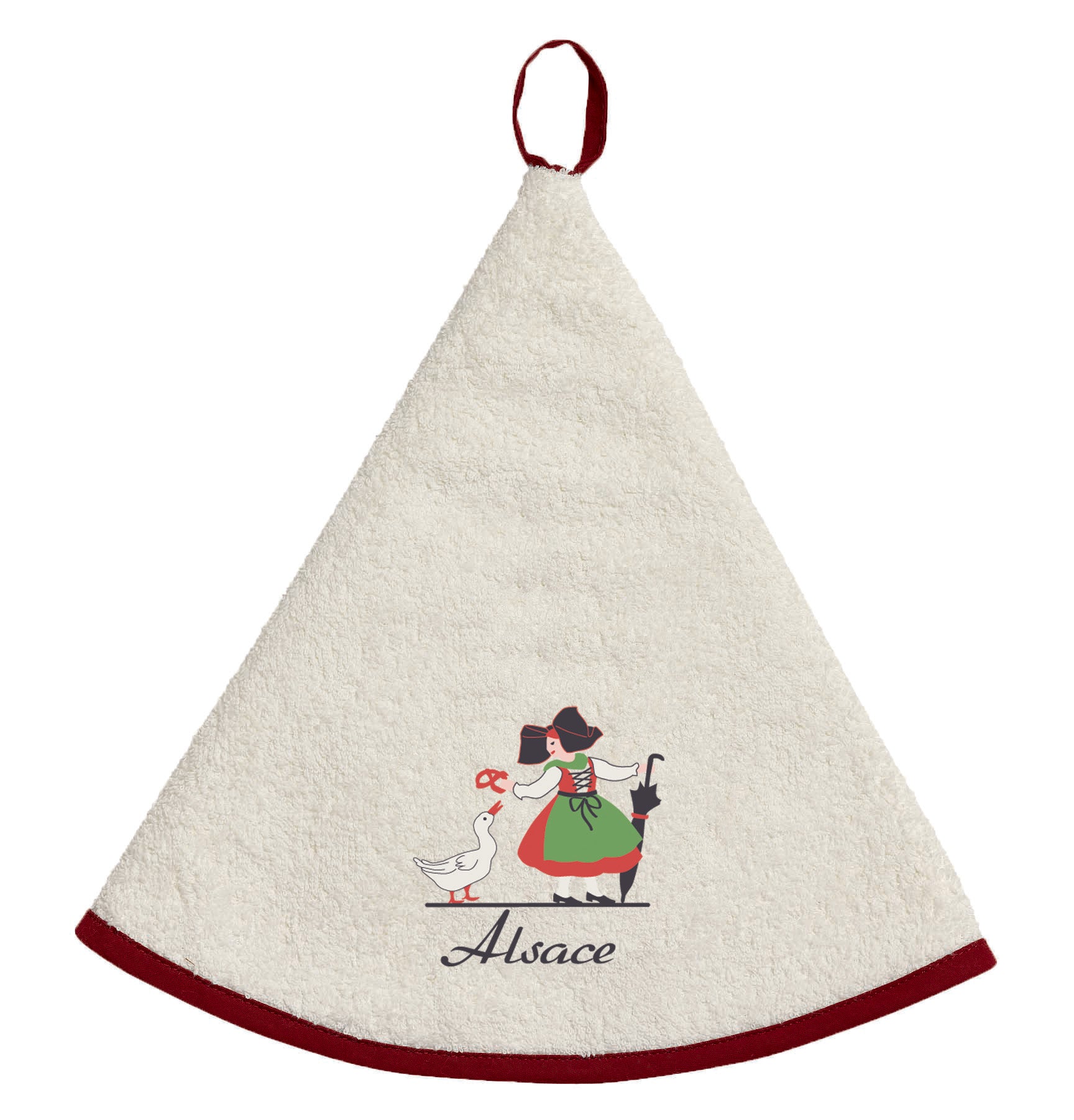 Rond geborduurd handdoekje Alsacienne Oie Ivoire Diameter 60