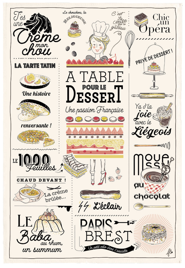 Theedoek Les desserts français Écru 48 X 72