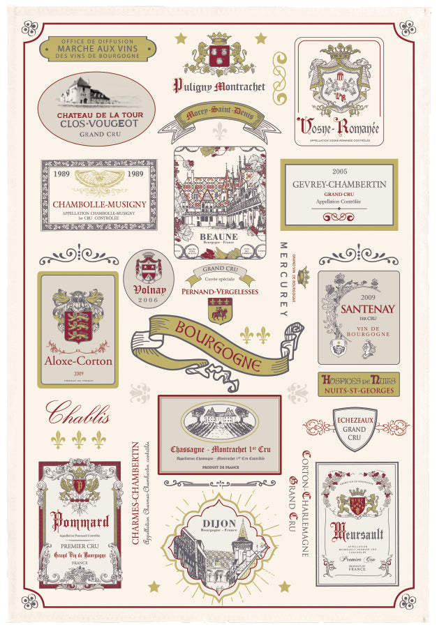 Theedoek Multi-étiquettes Bourgogne Écru 48 X 72