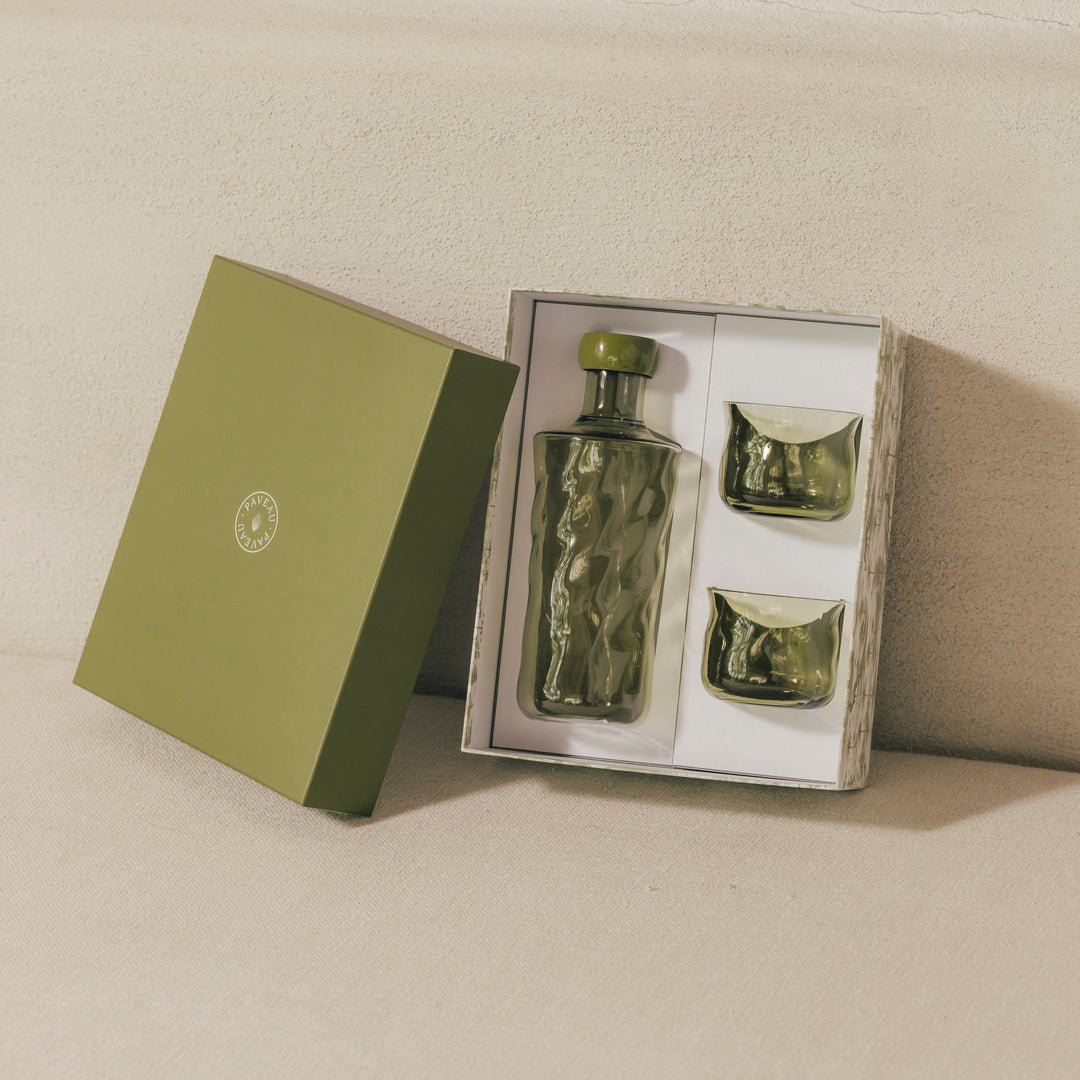 Paveau - Swirl geschenkset 1 fles medium + 2 tumblers - Moss