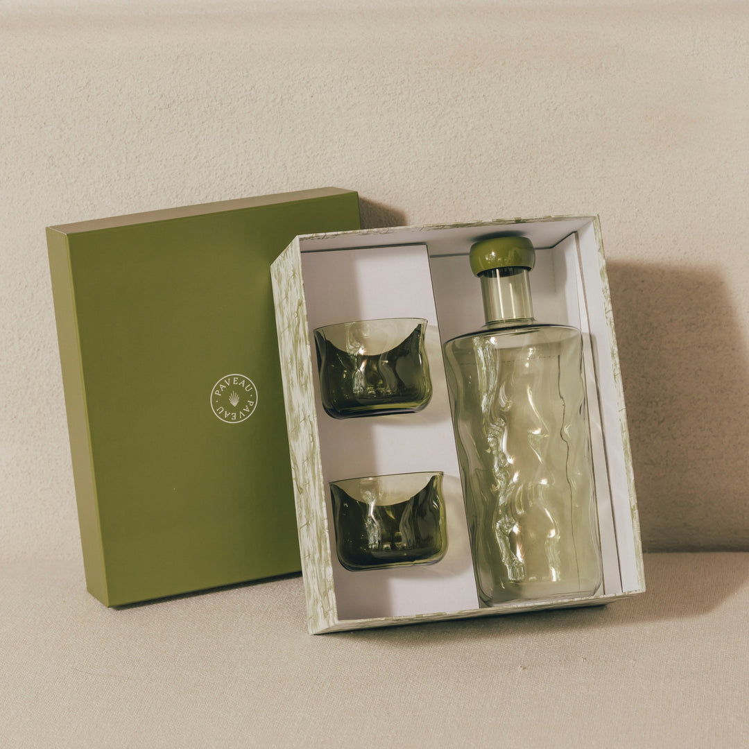 Paveau - Swirl geschenkset 1 fles large + 2 tumblers - Moss
