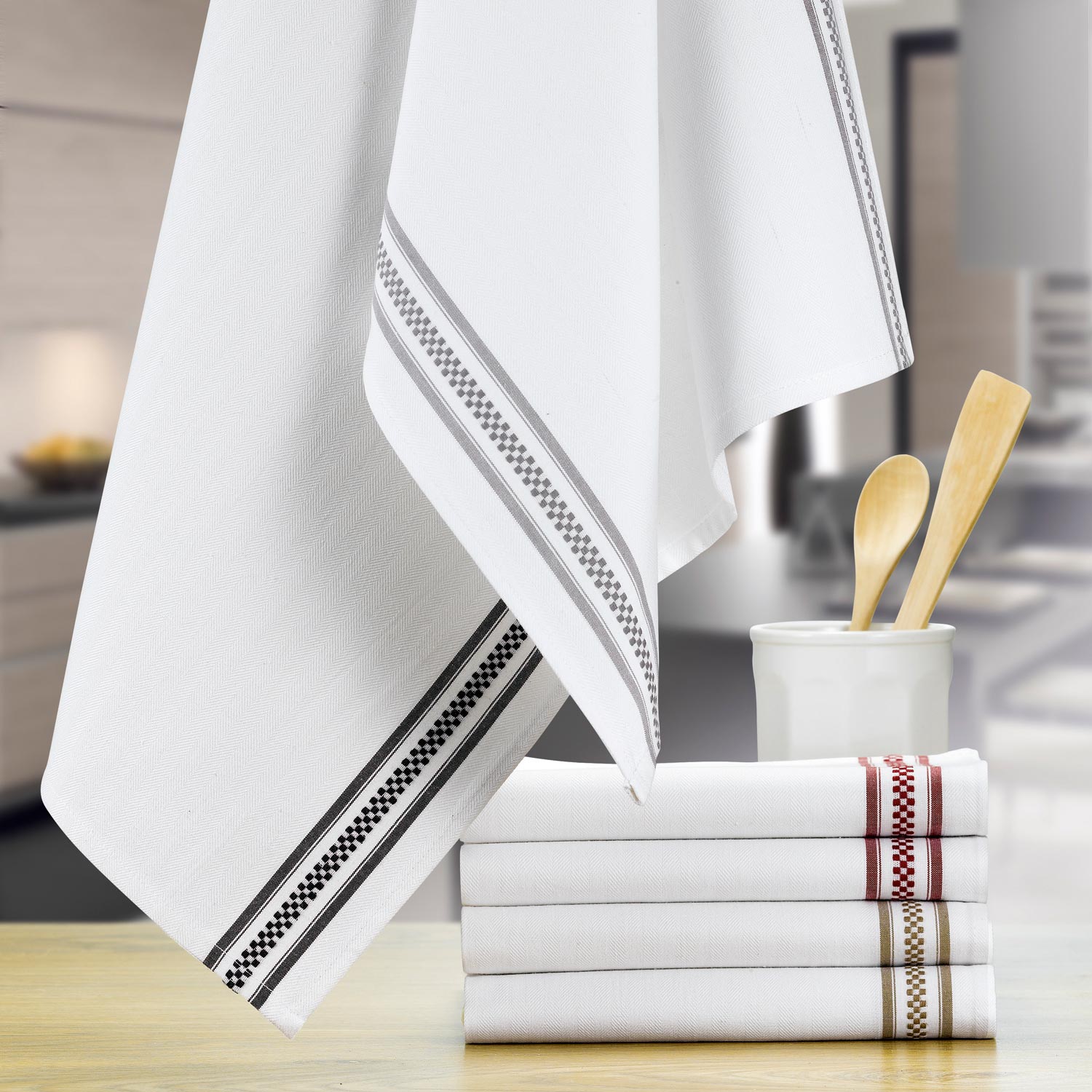 Theedoek Bande Damier Gris 50 X 70