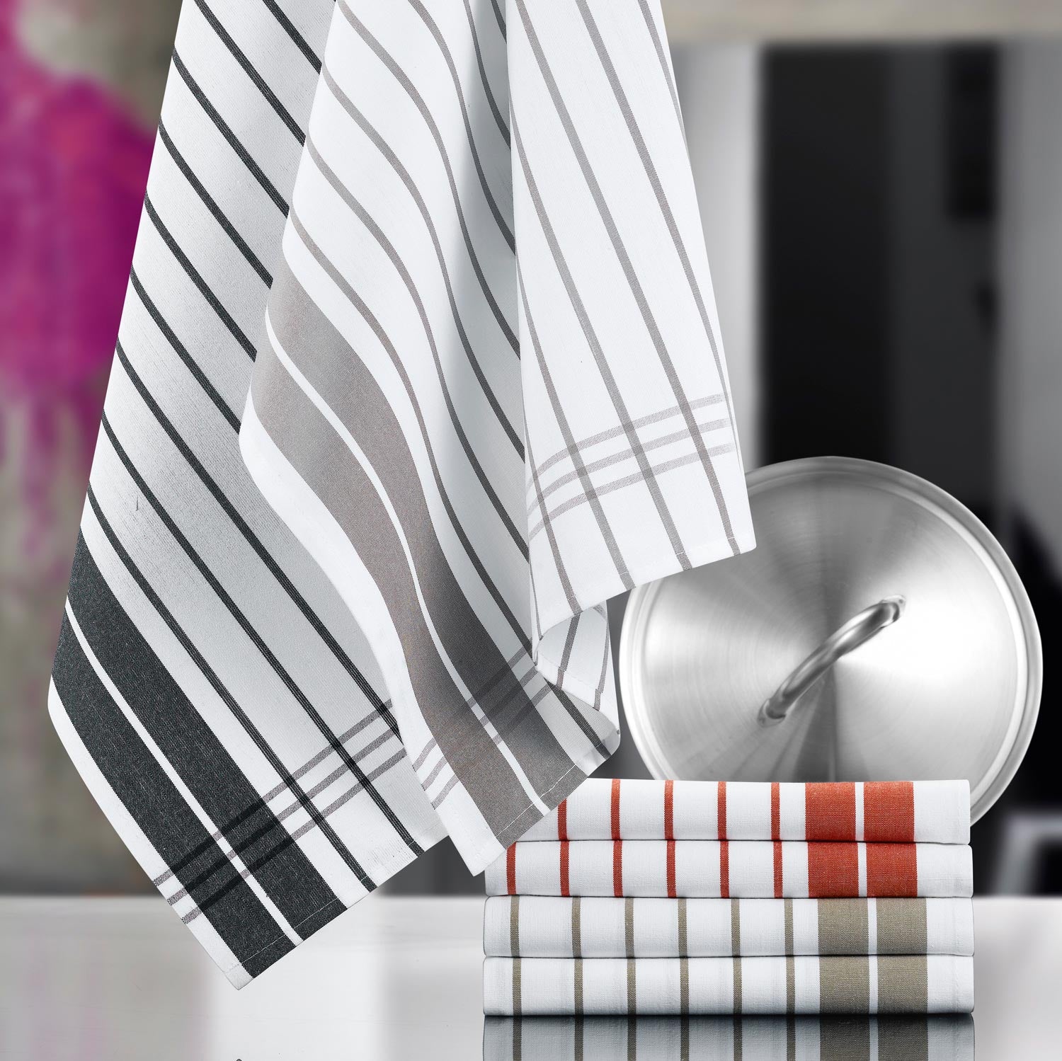 Theedoek Petites Rayures Noir 50 X 70