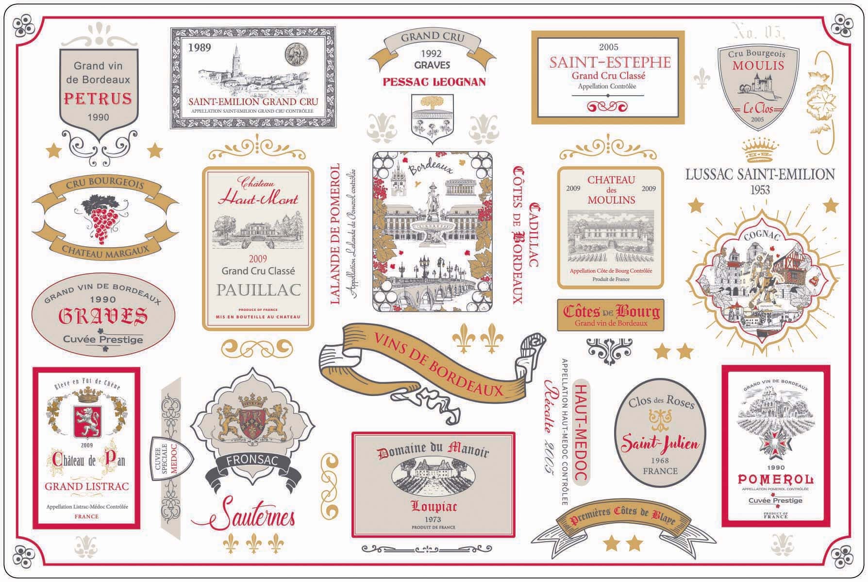 Placemat set Multi-étiquettes Bordeaux Multico 30 X 45