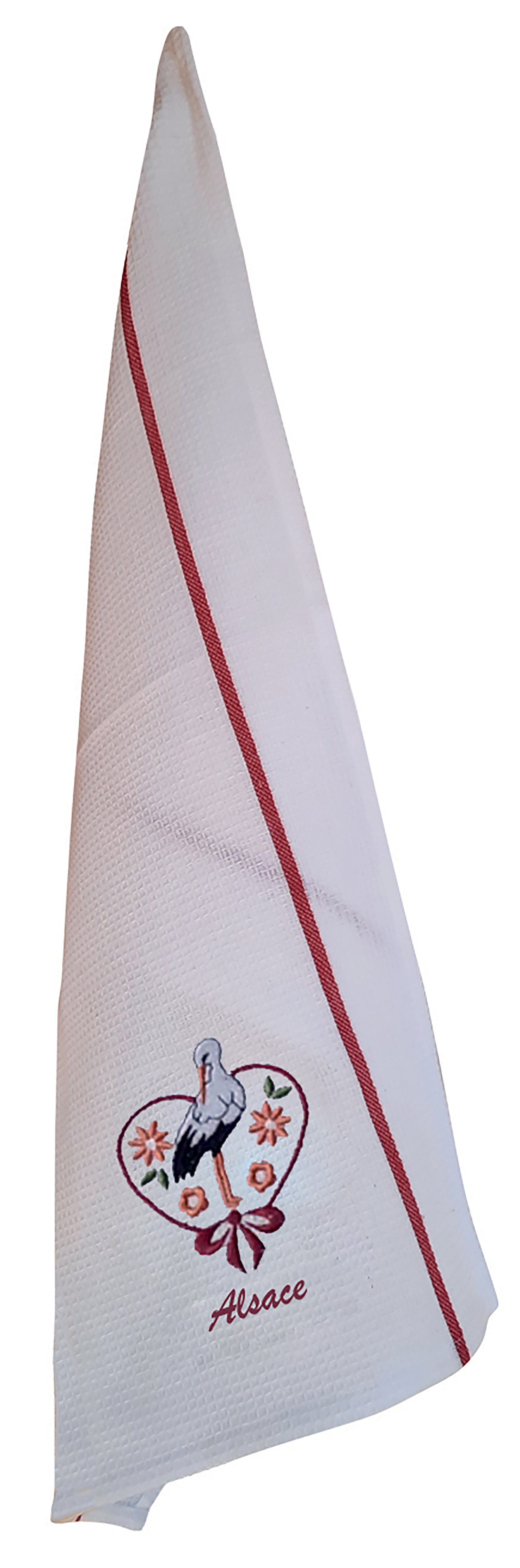 Wafeldoek Cigogne Fleurs Blanc/Rouge 50 X 70