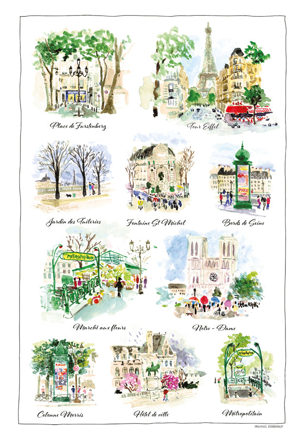 Theedoek Paris scénettes Blanc 48 X 72