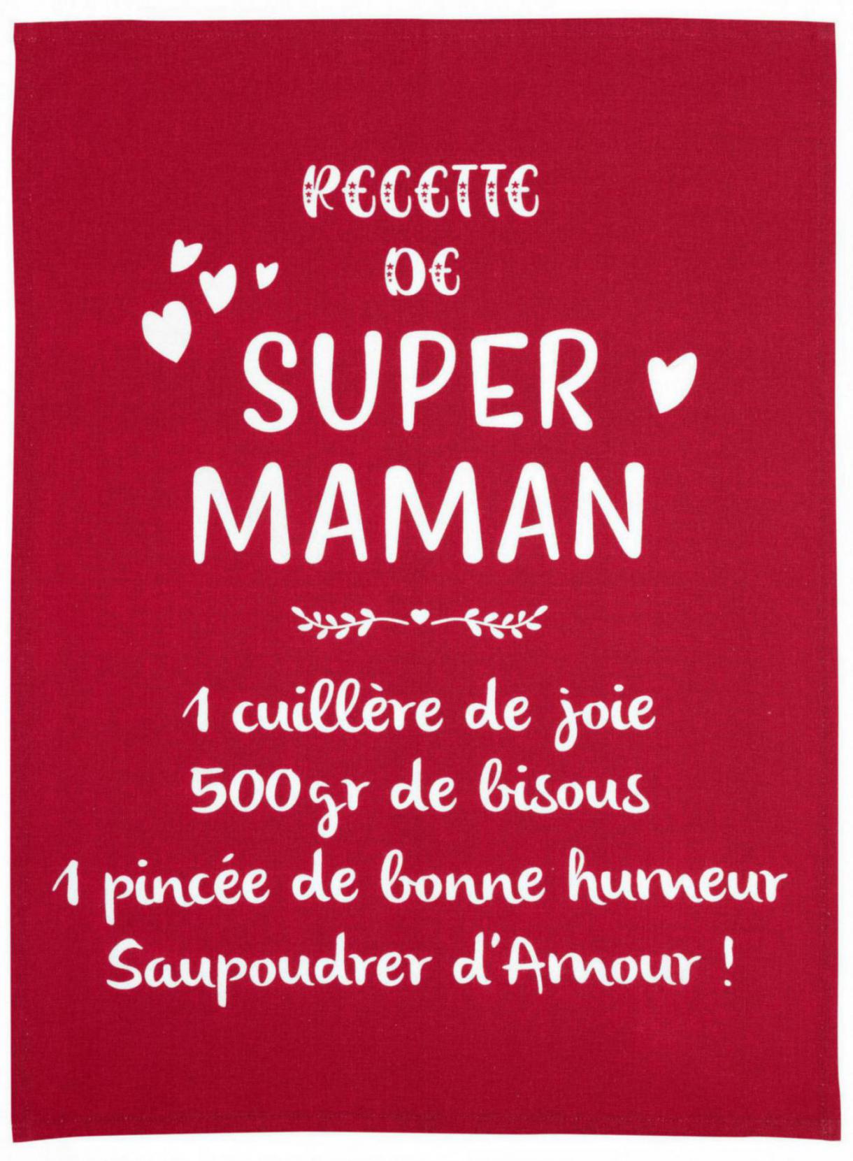 Theedoek Message Super Maman Rouge 50 X 70