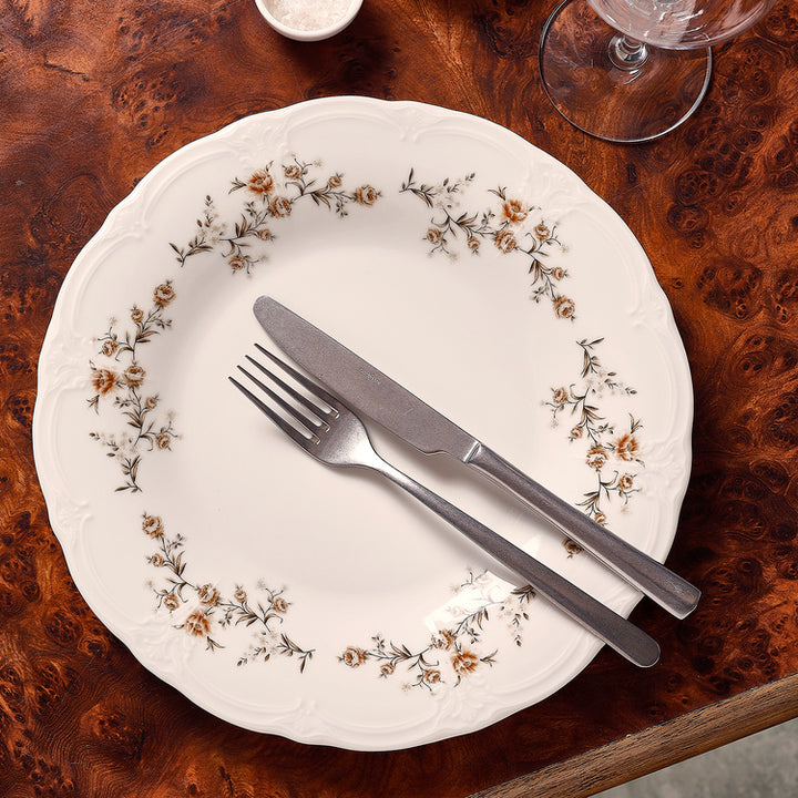 Bonbistro - Plat bord 20,5cm Bruine bloem Retro - Set van 6