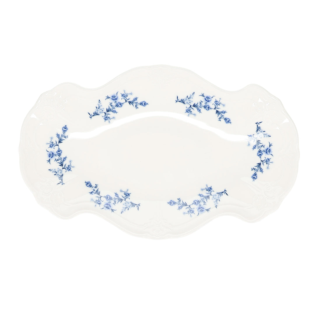 Bonbistro - Serveerschaal 39x25cm Blauw flower Retro