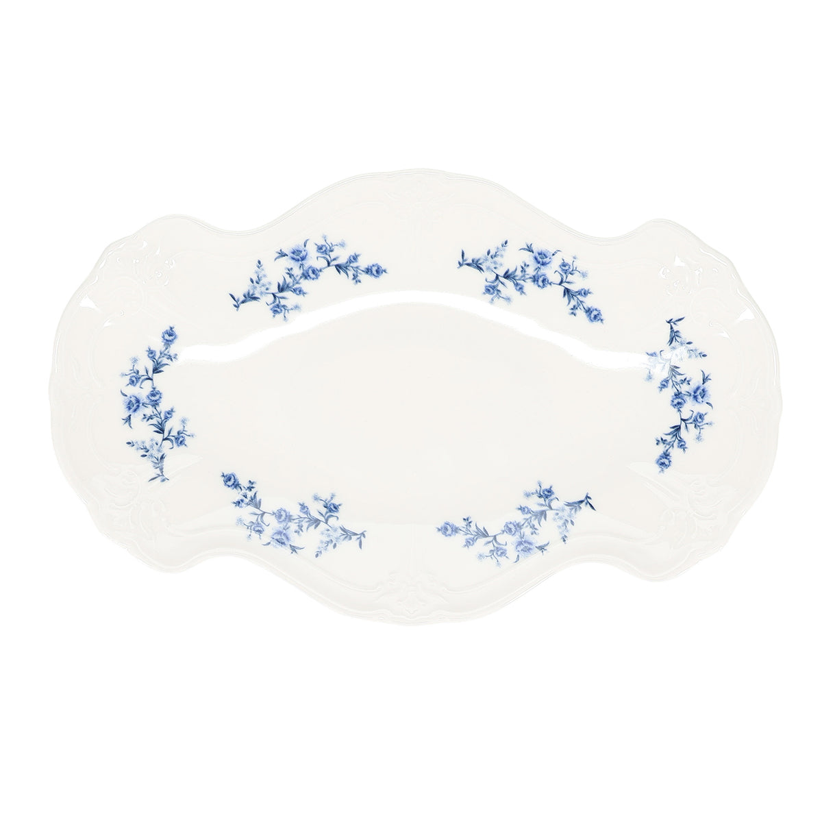 Bonbistro - Serveerschaal 39x25cm Blauw flower Retro