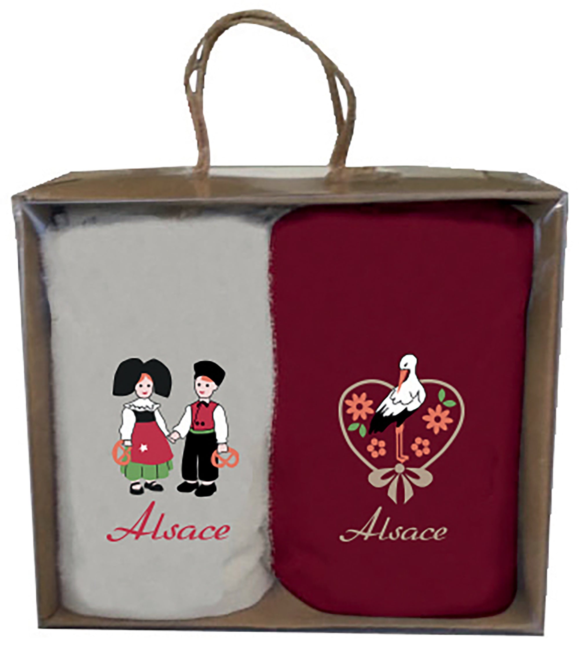 Doos met 2 handdoeken Broderie Alsace Assortis 30 X 50