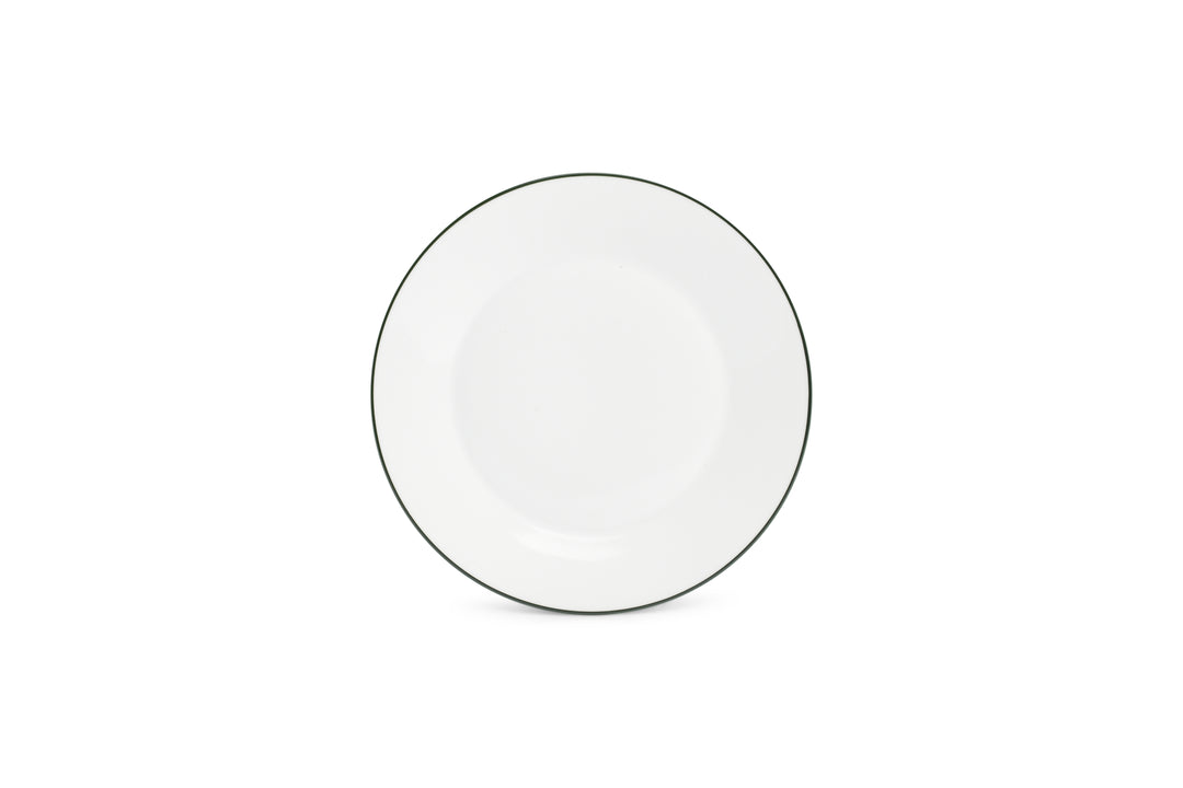 Plat bord 24cm green rim Basic White  - Set van 6