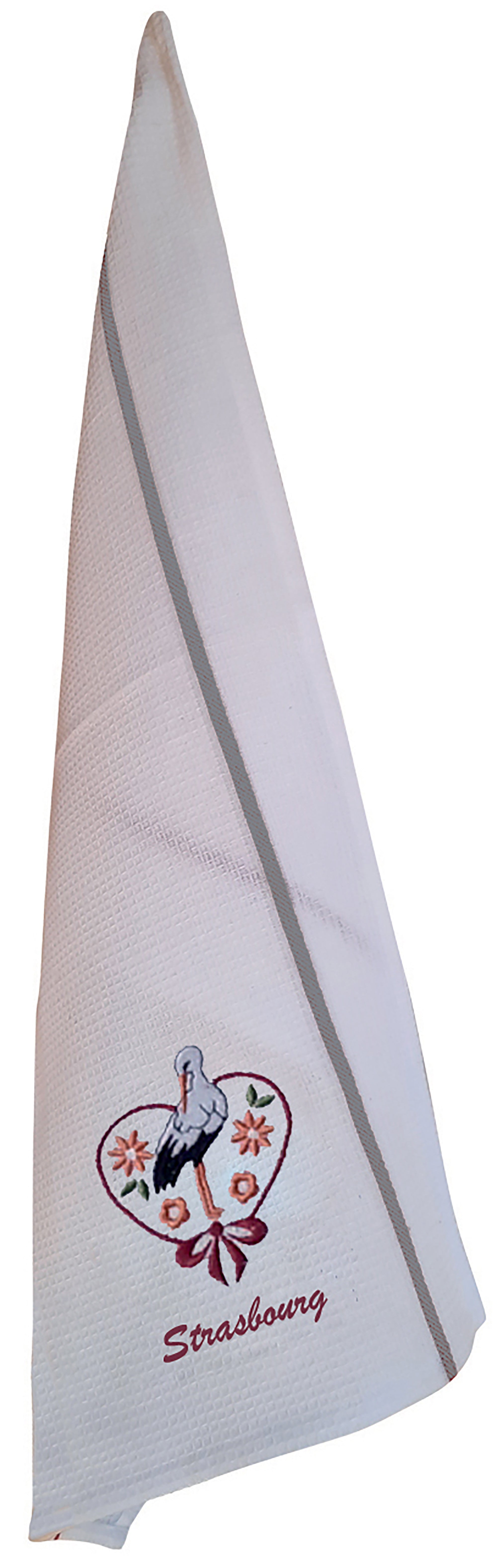 Wafeldoek Cigogne fleurs Alsace Blanc/Gris 50 X 70