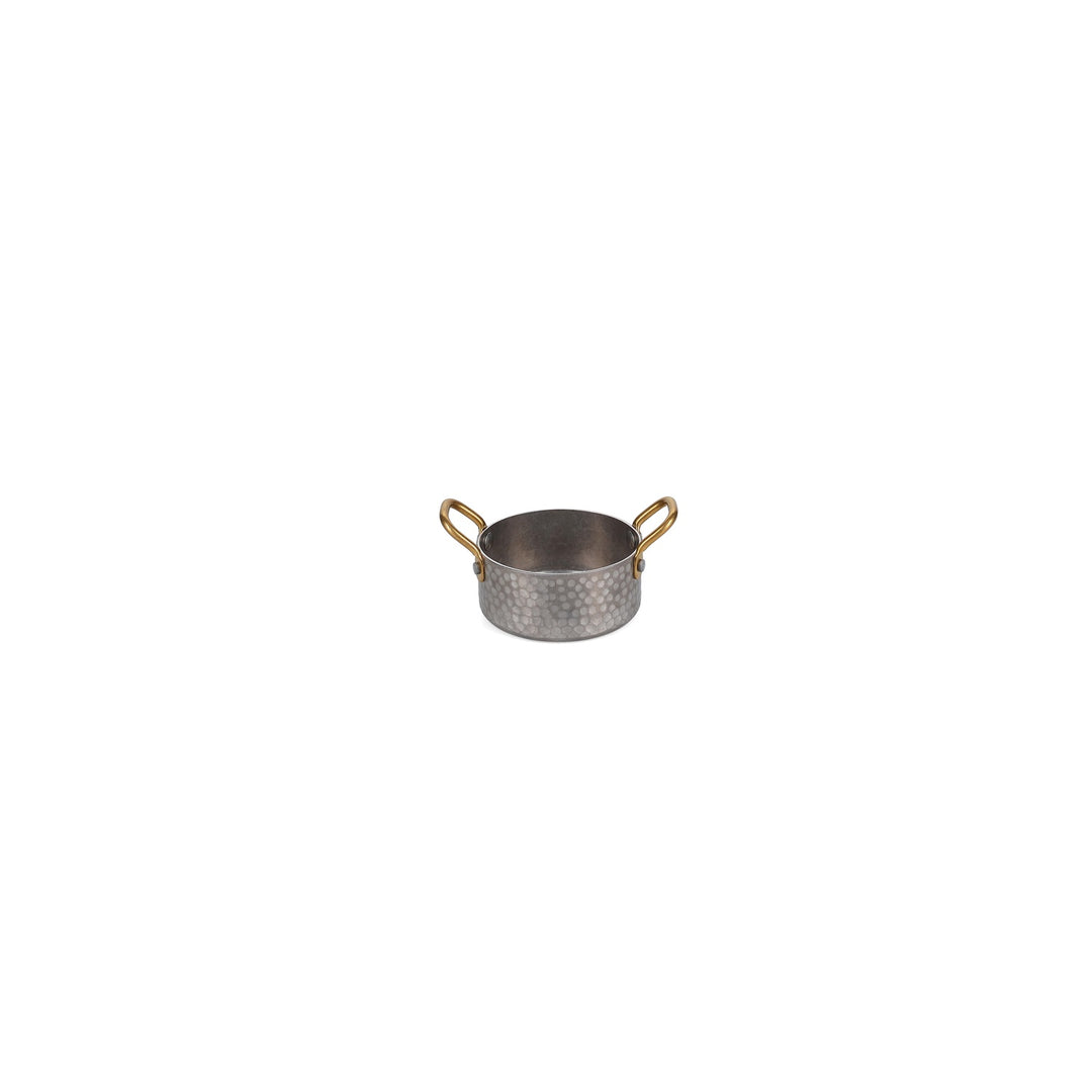 Bonbistro - Serveerschaal 10,5xH5cm met gouden handvat gehamerd antique zilver Serve