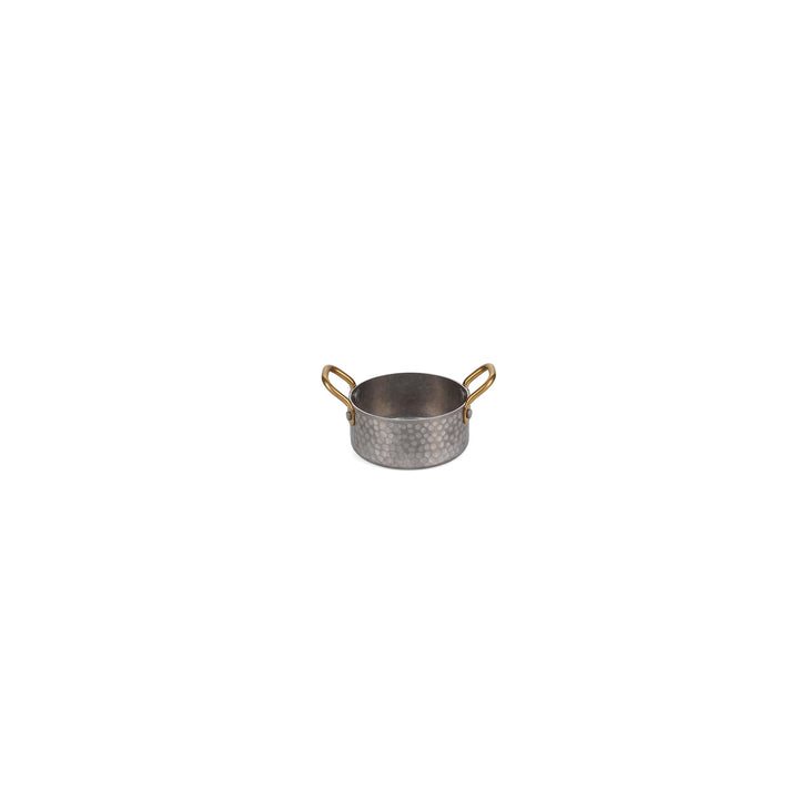 Bonbistro - Serveerschaal 10,5xH5cm met gouden handvat gehamerd antique zilver Serve