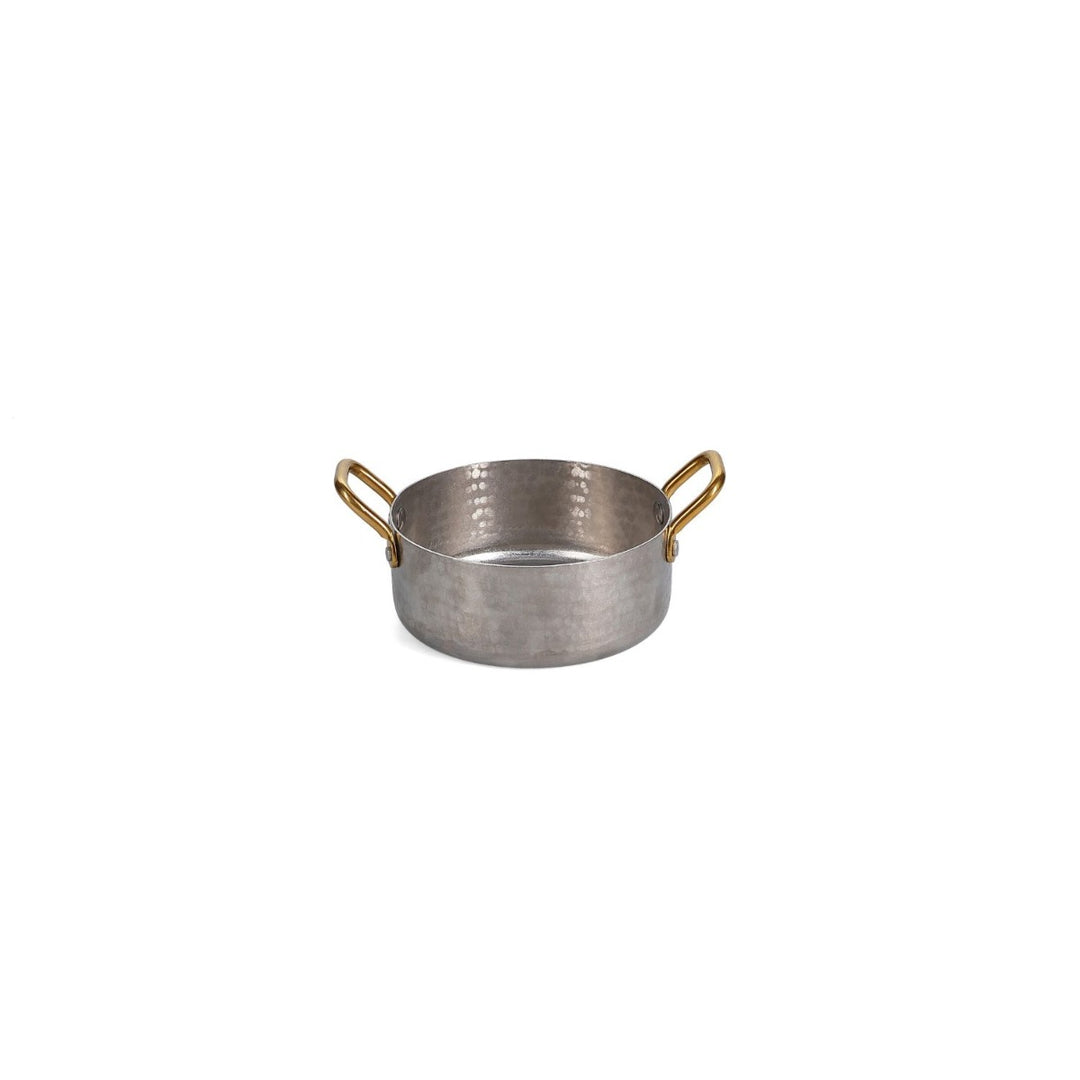 Bonbistro - Serveerschaal 12,5xH5cm met gouden handvat gehamerd antique zilver Serve