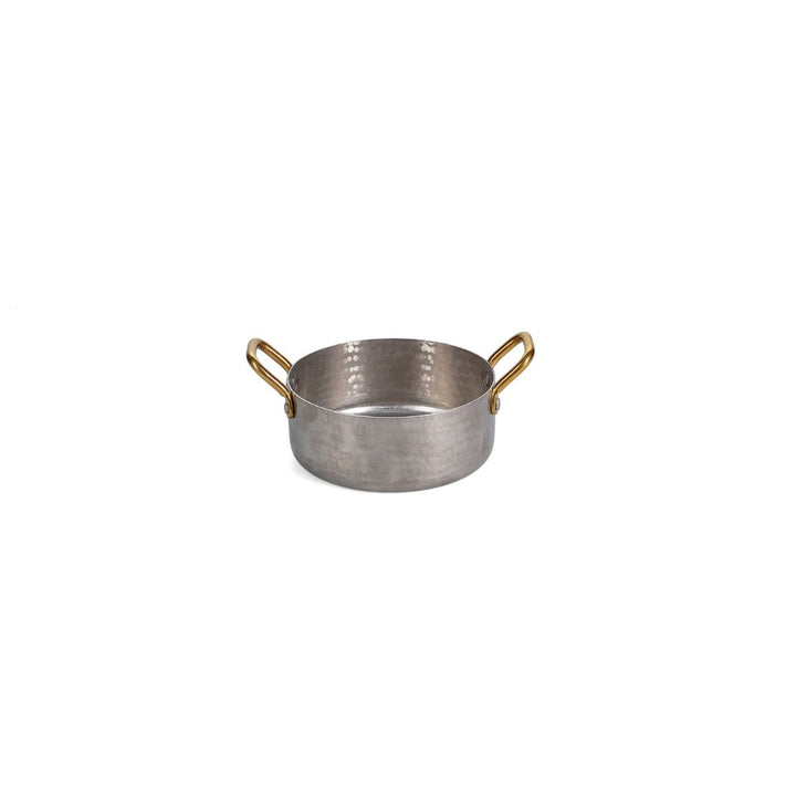 Bonbistro - Serveerschaal 12,5xH5cm met gouden handvat gehamerd antique zilver Serve