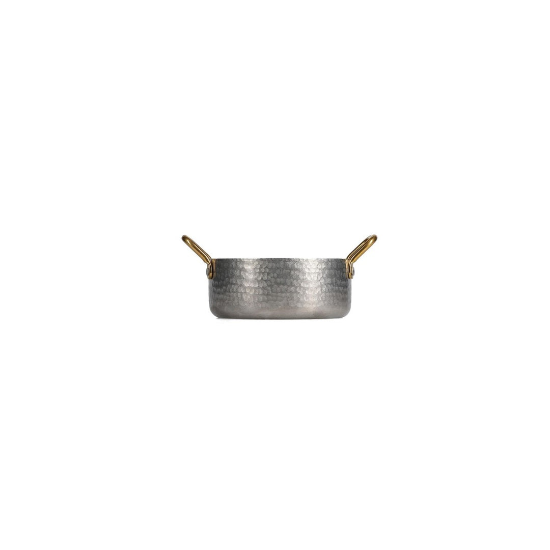 Bonbistro - Serveerschaal 12,5xH5cm met gouden handvat gehamerd antique zilver Serve