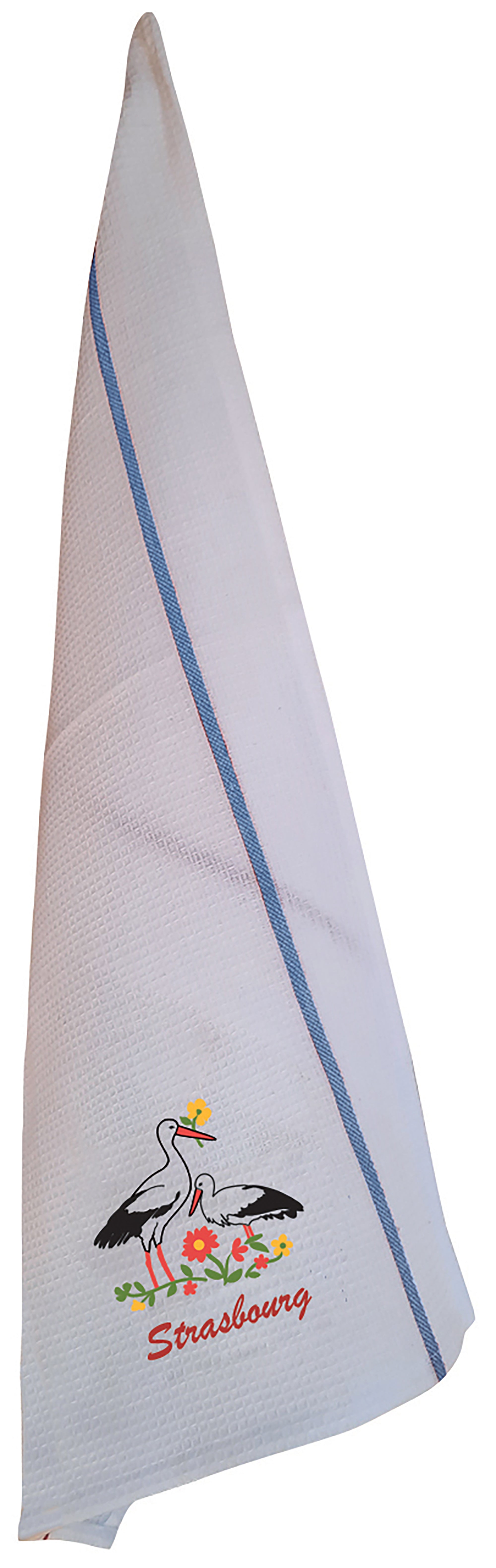 Geborduurde wafeldoek Blom Strasbourg Blanc/Bleu 50 X 70