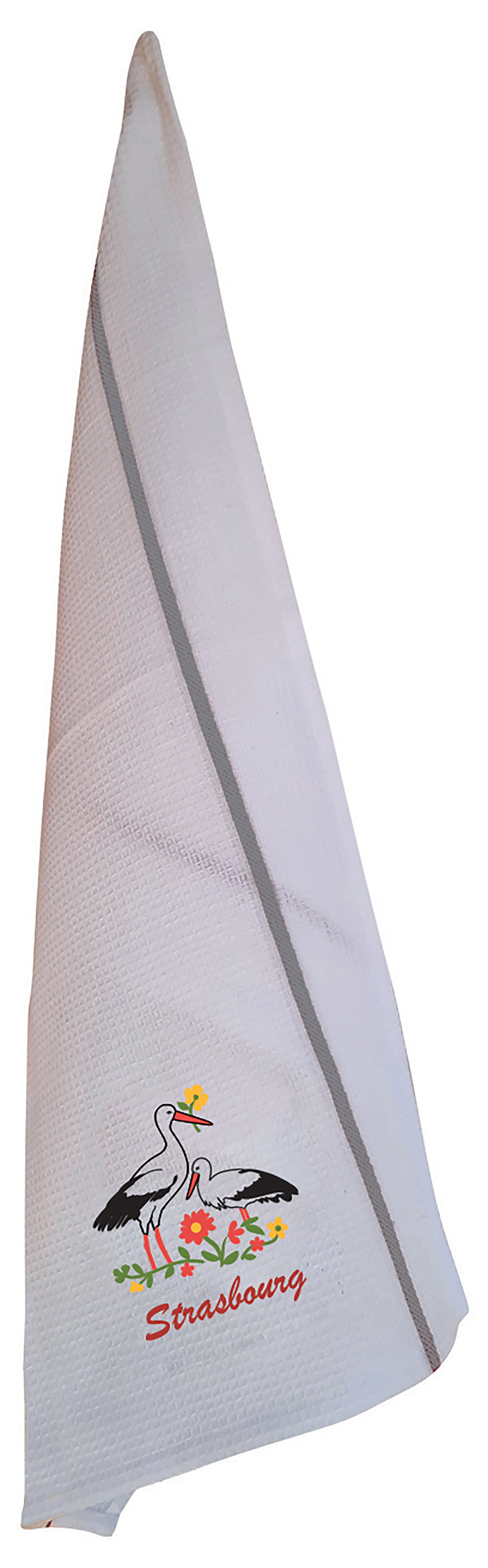 Geborduurde wafeldoek Blom Strasbourg Blanc/Gris 50 X 70