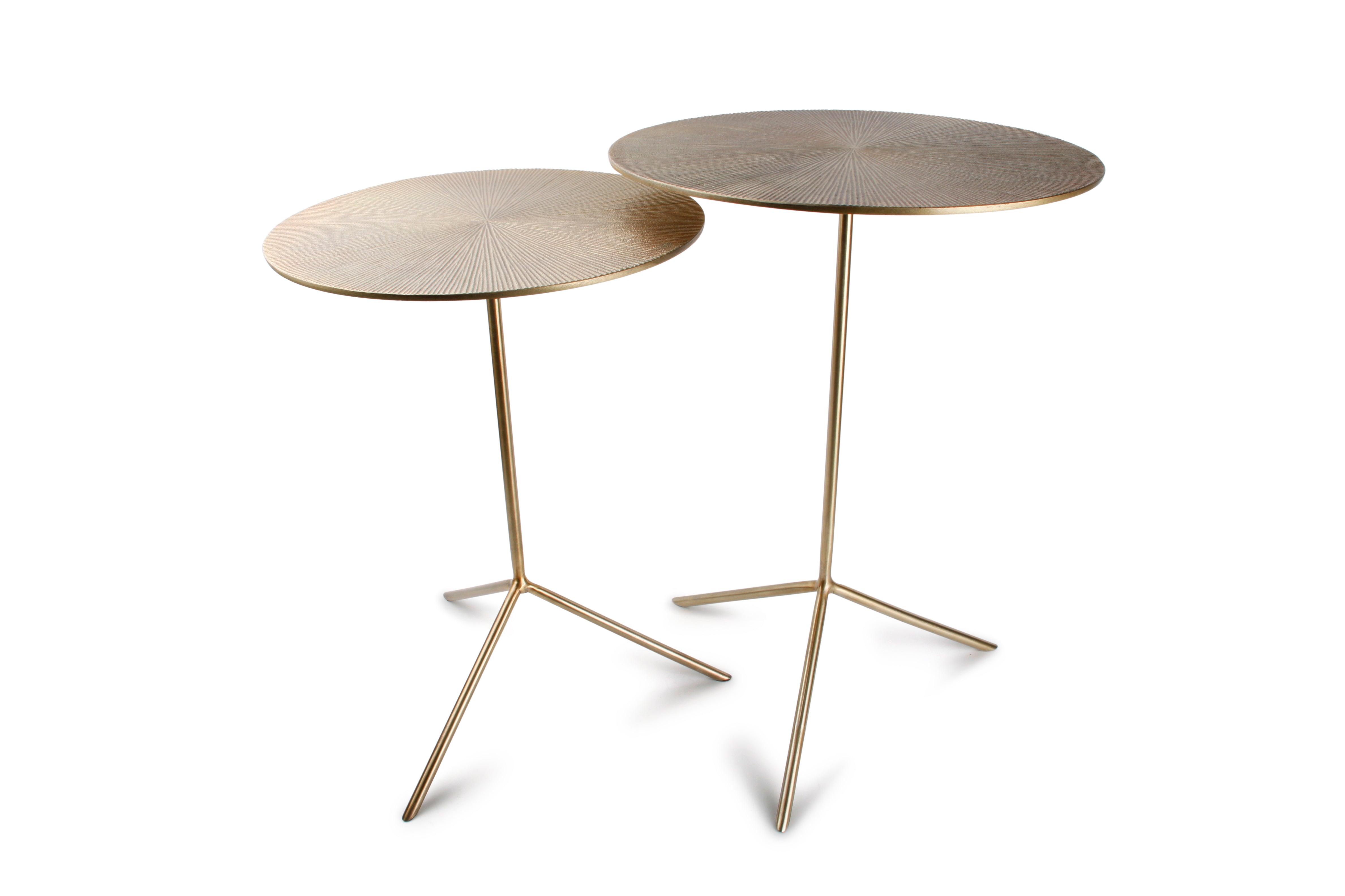 Bijzettafel geribbeld koper Ivy - set/2