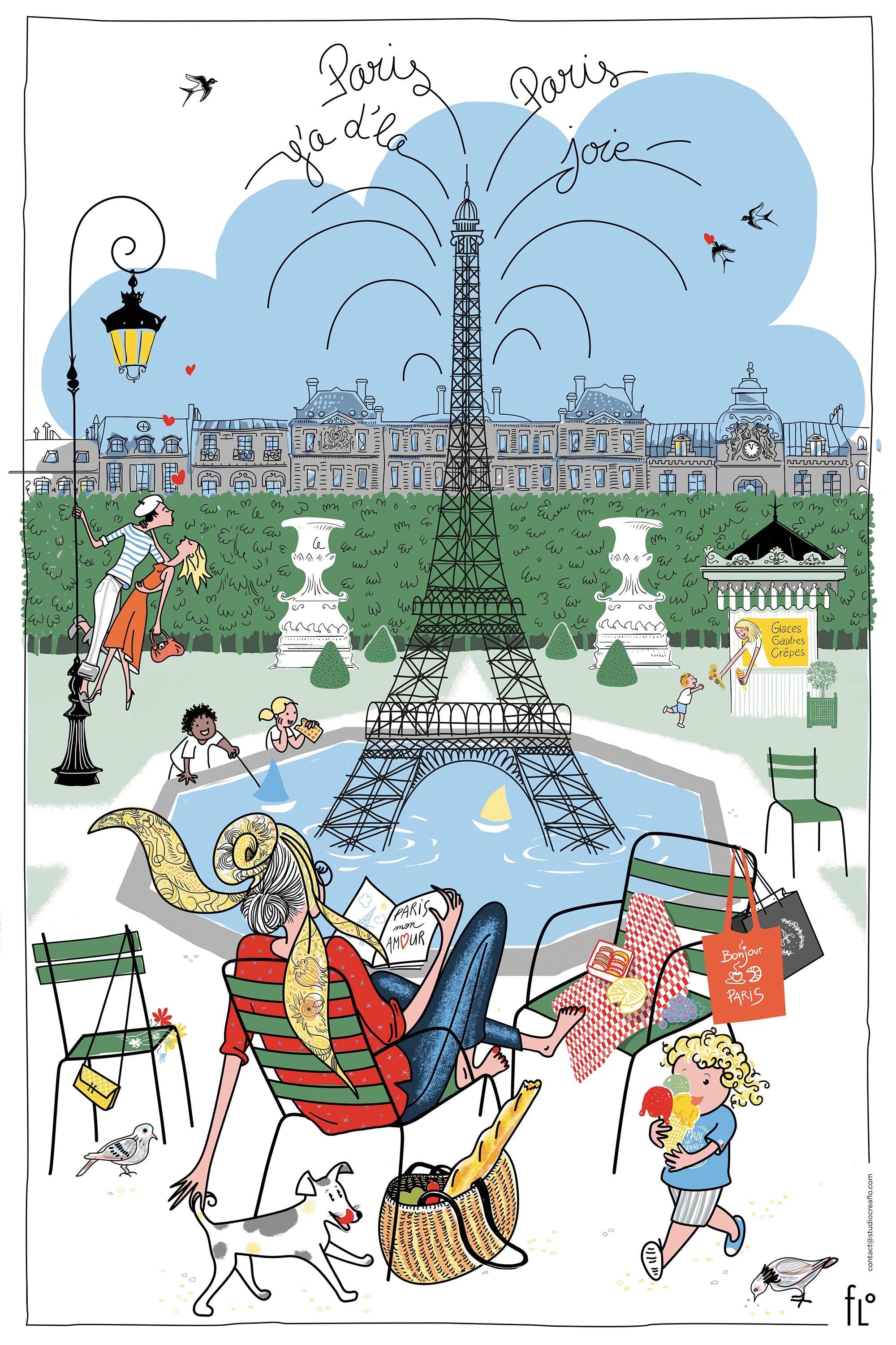 Theedoek Les jardins parisiens Blanc 48 X 72
