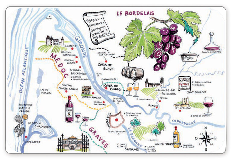 Placemat Dessin Vignoble Bordeaux Assortis 45 X 30