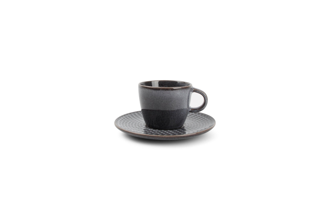 Salt &amp; Pepper - Mokkakop 9cl en schotel grijs Stitch - Set van 4