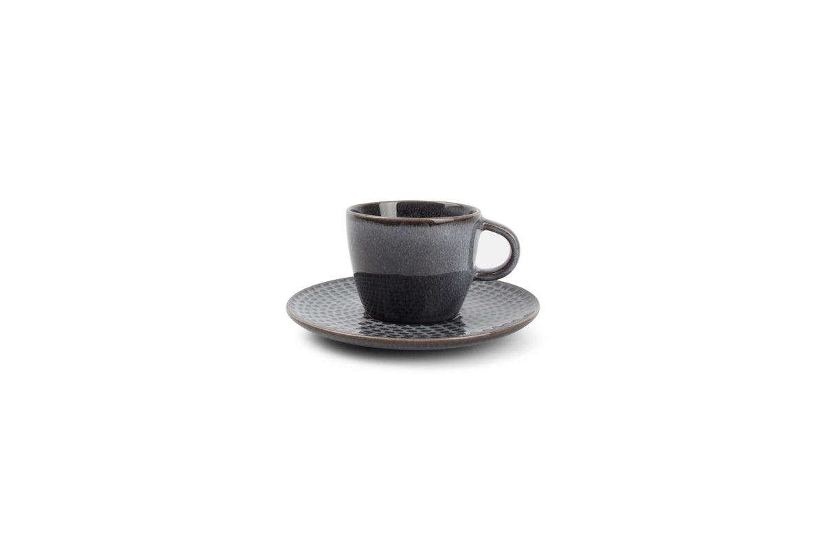 Salt & Pepper - Mokkakop 9cl en schotel grijs Stitch - Set van 4