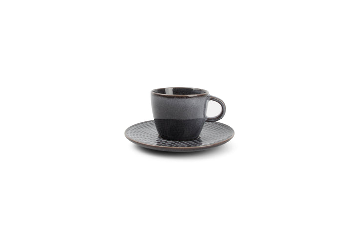 Salt &amp; Pepper - Mokkakop 9cl en schotel grijs Stitch - Set van 4