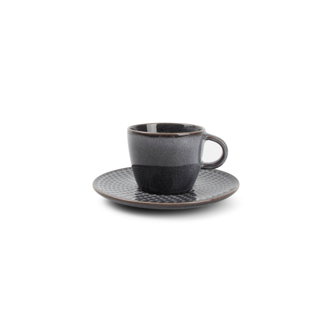 Salt &amp; Pepper - Mokkakop 9cl en schotel grijs Stitch - Set van 4