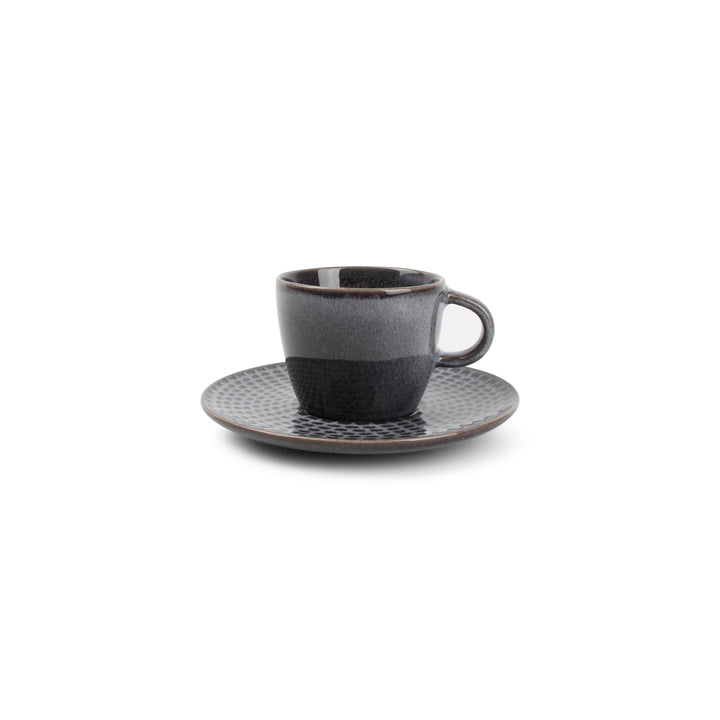 Salt &amp; Pepper - Mokkakop 9cl en schotel grijs Stitch - Set van 4