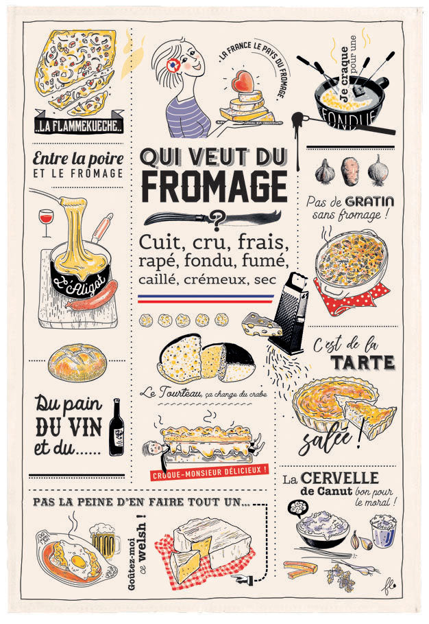 Theedoek Qui veut du fromage Écru 48 X 72