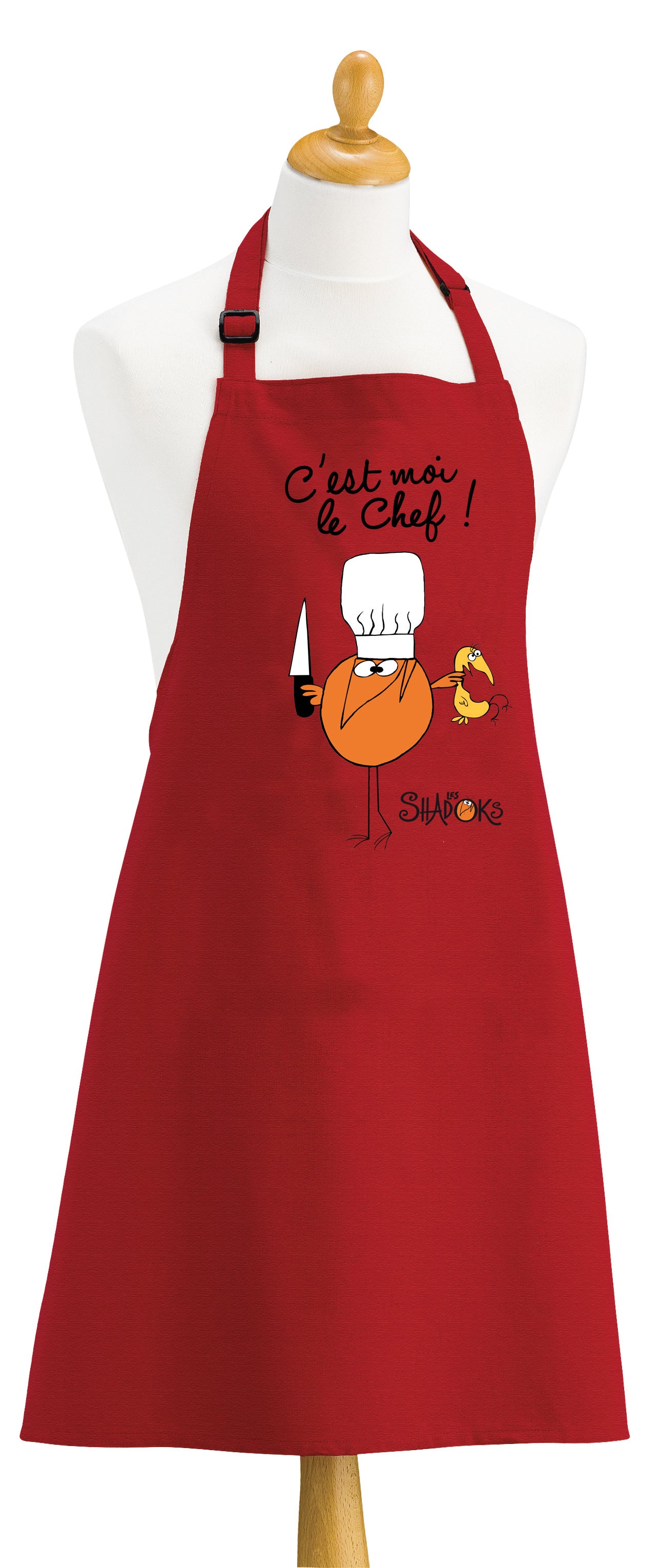 Gerecycleerd keukenschort Shadoks C'est moi le chef Rouge 72 X 90