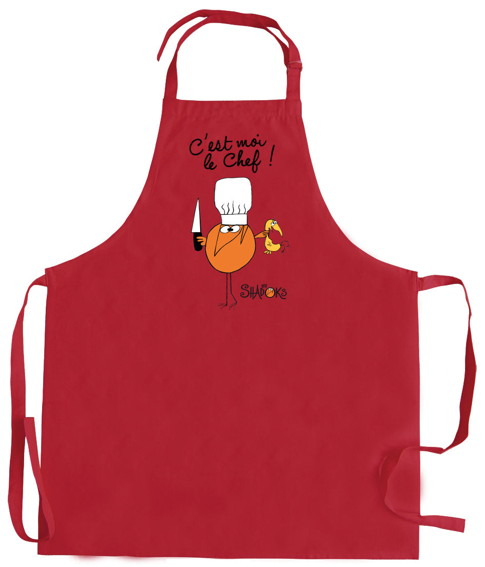 Gerecycleerd keukenschort Shadoks C'est moi le chef Rouge 72 X 90