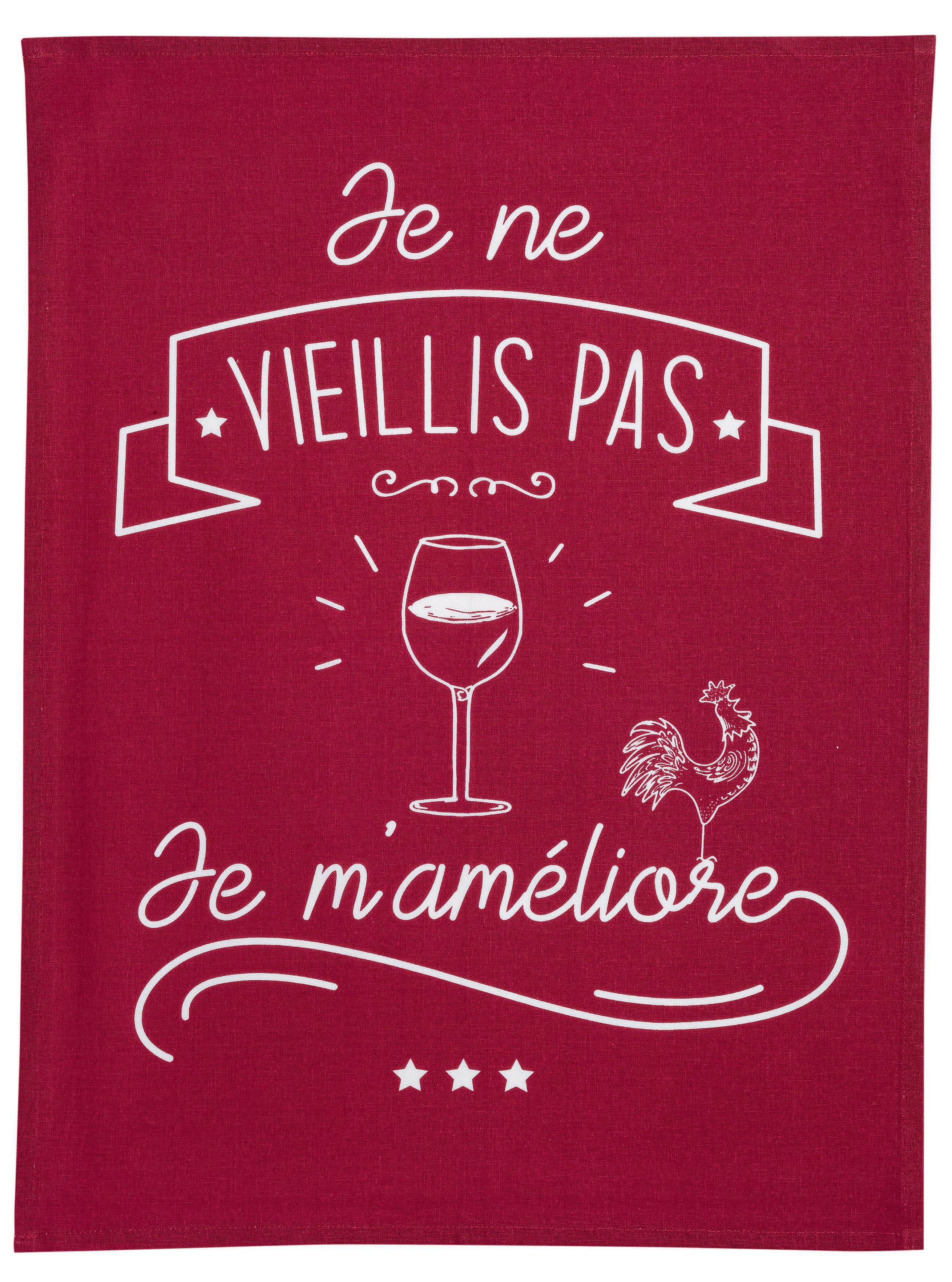 Theedoek Je m'améliore Rouge 70 X 50