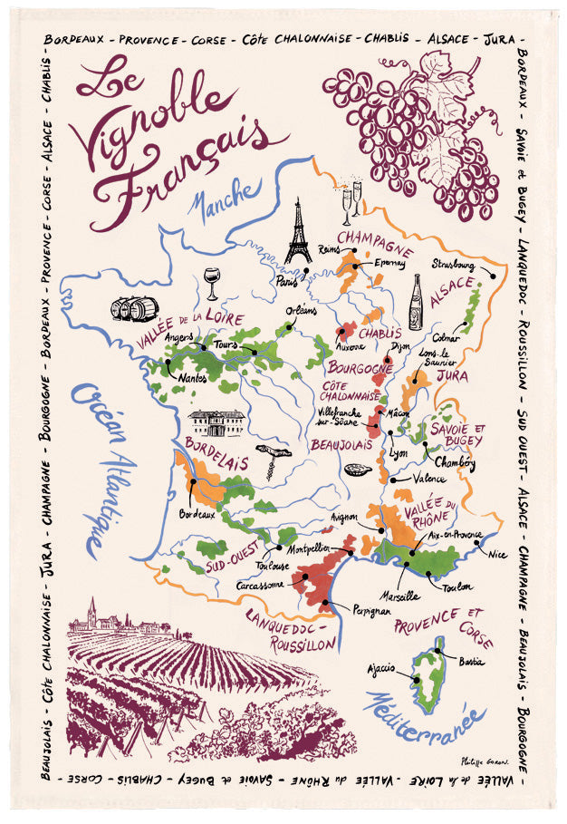 Theedoek La Carte Des Vins de France Écru 72 X 48
