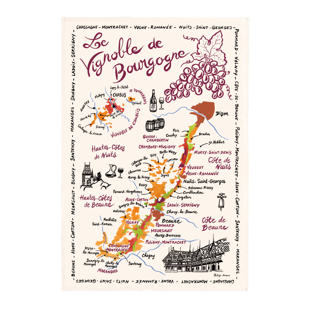 Theedoek La carte des Bourgognes Écru 48 X 72