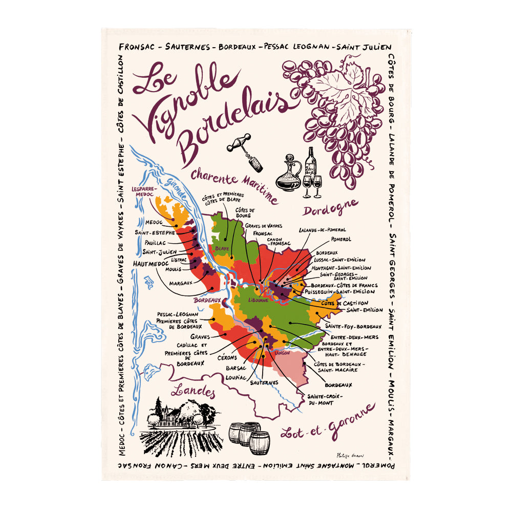 Theedoek La carte des Bordeaux Écru 48 X 72